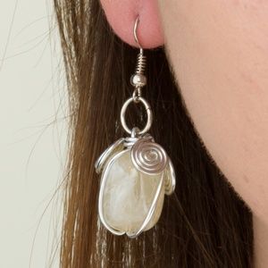 SILVER WIRE WRAPPED STONE EARRINGS